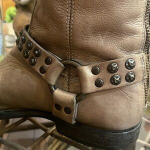 FRYE Studded Brown Leather Ankle Boots more tan than brown, with original box